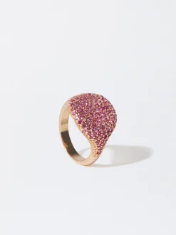 PARFOIS Basics|Strick>Goldfarbener Ring Mit Zirkonen Fuchsia
