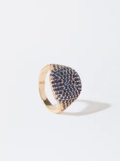 PARFOIS Basics|Hemden>Goldfarbener Ring Mit Zirkonen Blau