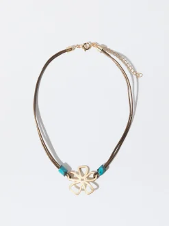 PARFOIS Set Ohrringen|Sets>Halskette Aus Leder Und Blumen Mehrfarbig