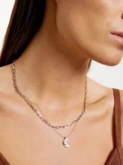 PARFOIS Set Ohrringen|Hoop-Ohrringe>Halskette Mit Mond Und Zirkonen Silber