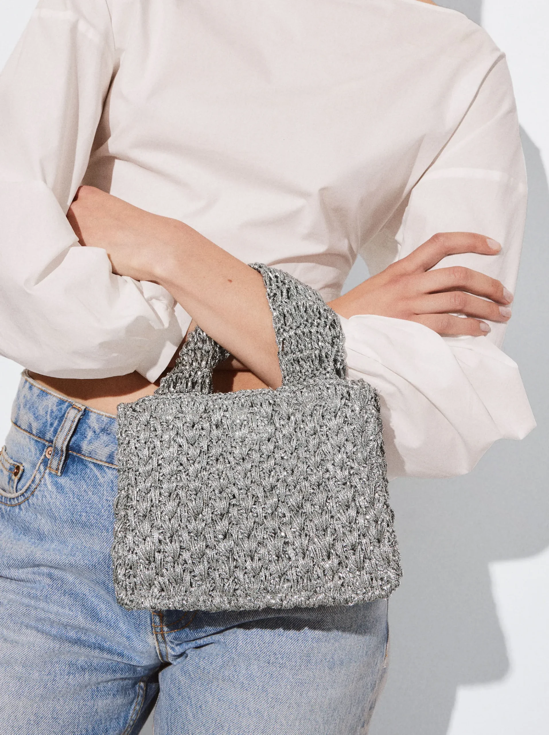 PARFOIS Handtaschen>Häkel-Umhängetasche Silber