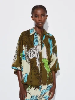 PARFOIS Kleider>Hemd Aus Baumwolle Mit Print Khaki