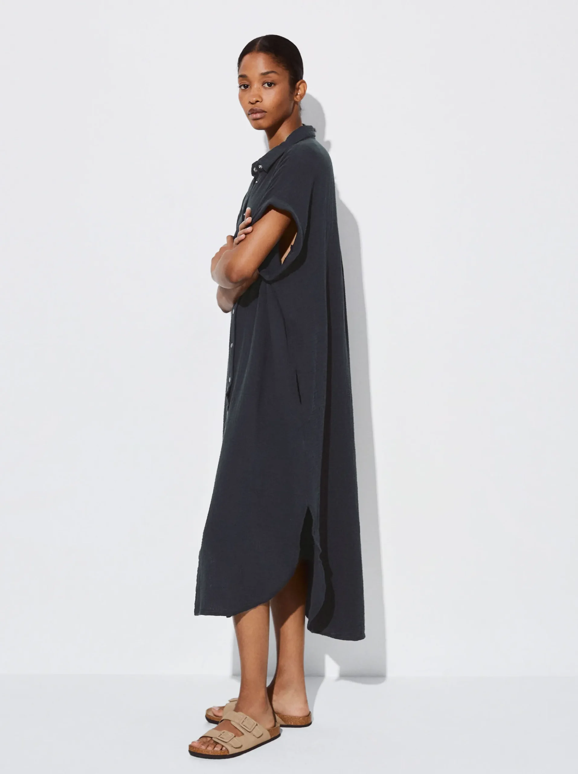 PARFOIS Schultertaschen>Hemdkleid Aus 100 % Baumwolle Grau
