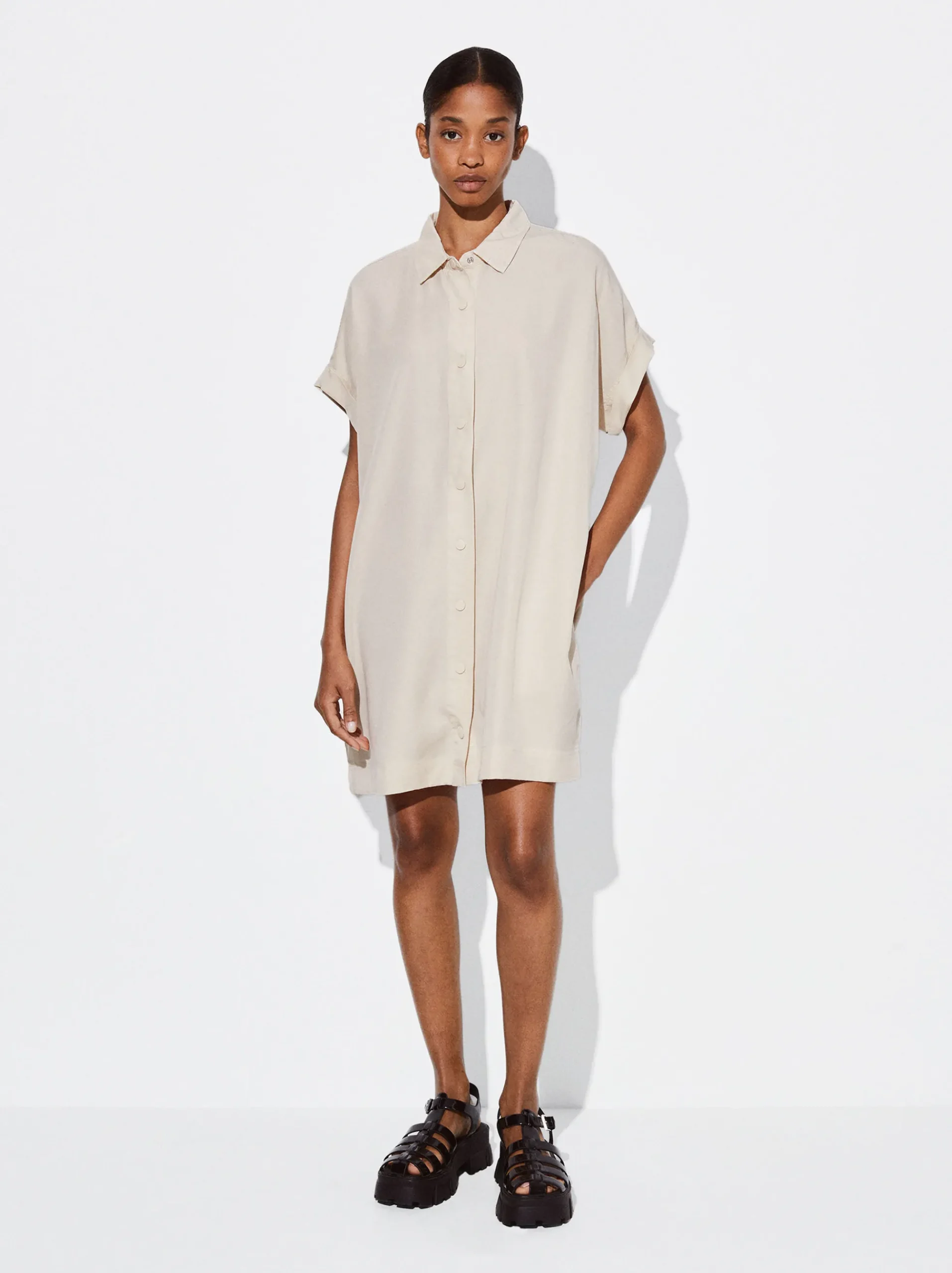PARFOIS Lange Halsketten>Hemdkleid Aus Lyocell Beige