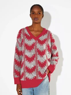PARFOIS Tops und Shirts>Jacquard-Pullover Mit Applikationen Rot