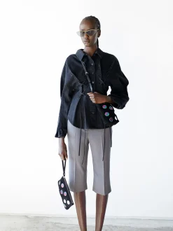 PARFOIS Umhängetaschen>Jeansjacke Mit Schn&uuml;ren Grau