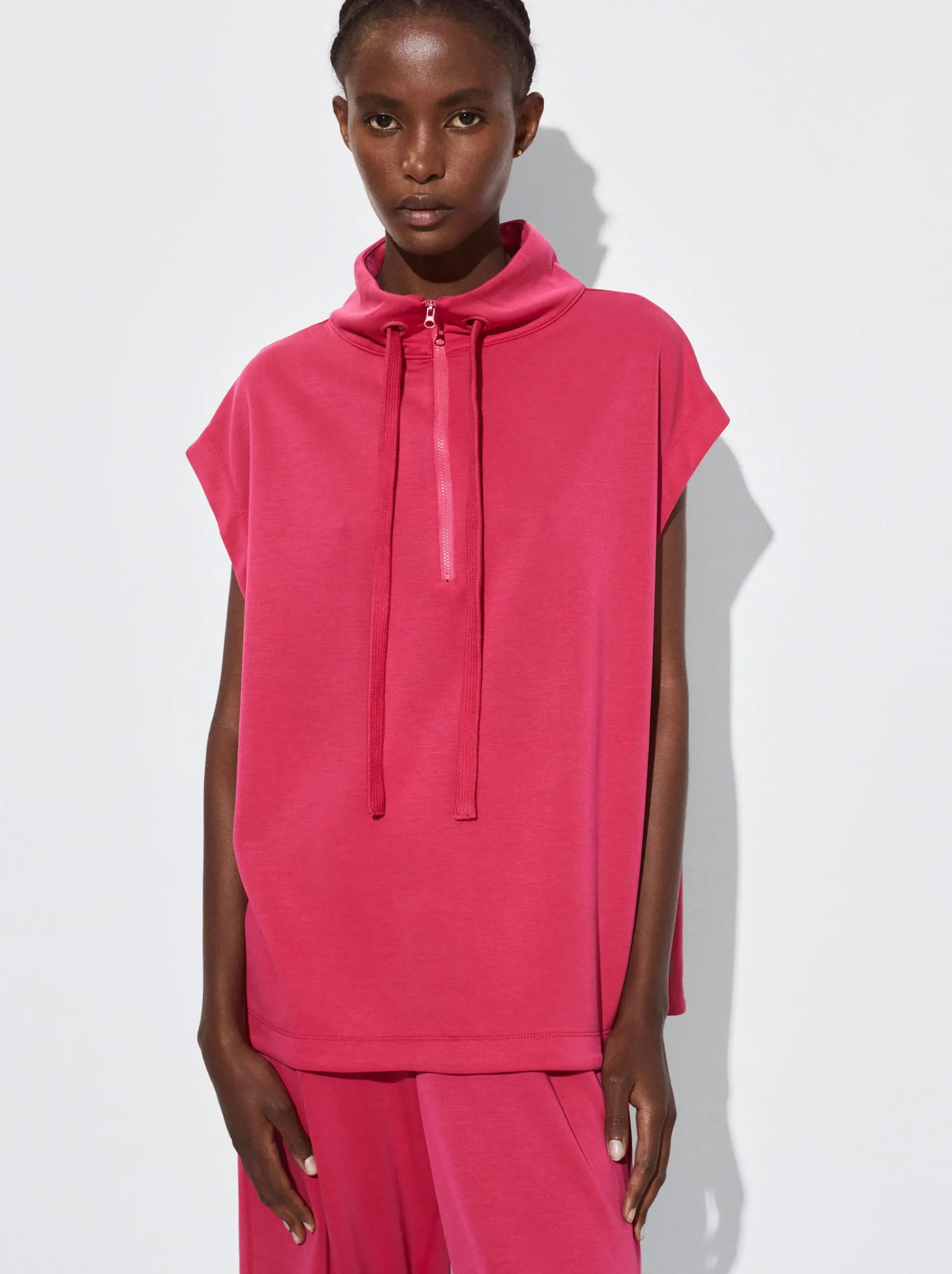 PARFOIS Basics|Strick>Jogger-T-Shirt Mit Reißverschluss Fuchsia