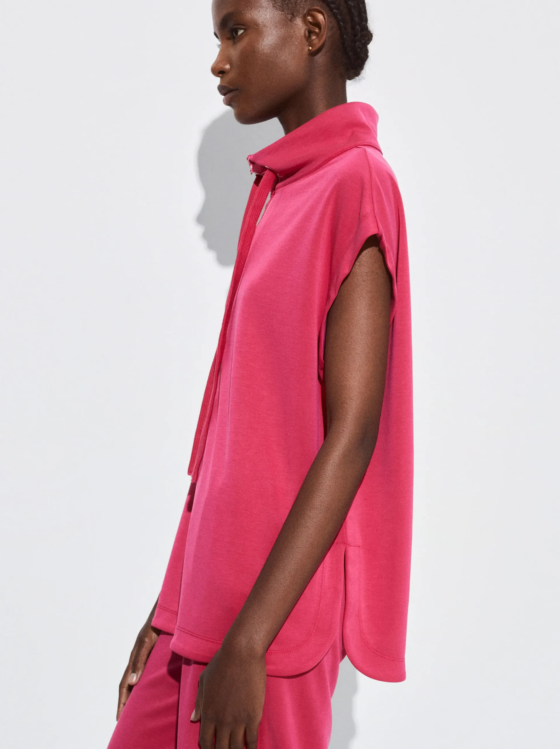 PARFOIS Basics|Strick>Jogger-T-Shirt Mit Reißverschluss Fuchsia
