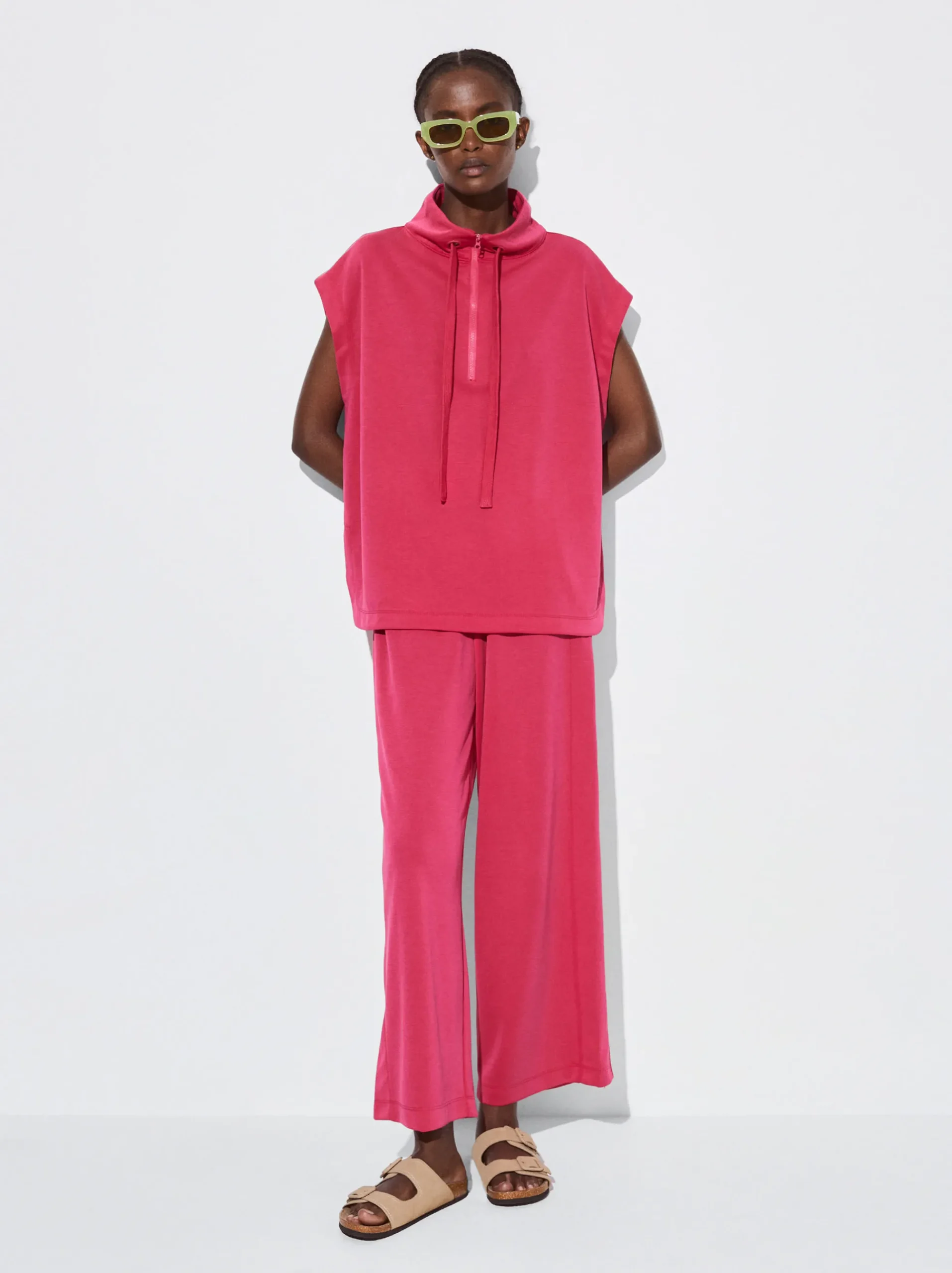 PARFOIS Basics|Strick>Jogger-T-Shirt Mit Reißverschluss Fuchsia