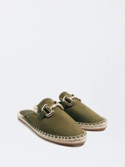PARFOIS Raffinierter Modeschmuck|Kurze Ohrringe>Jute-Pantoletten Mit Schnalle Khaki