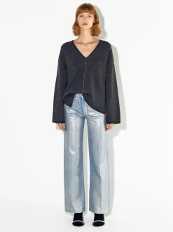 PARFOIS Tops und Shirts>Kontraststrickpullover Grau