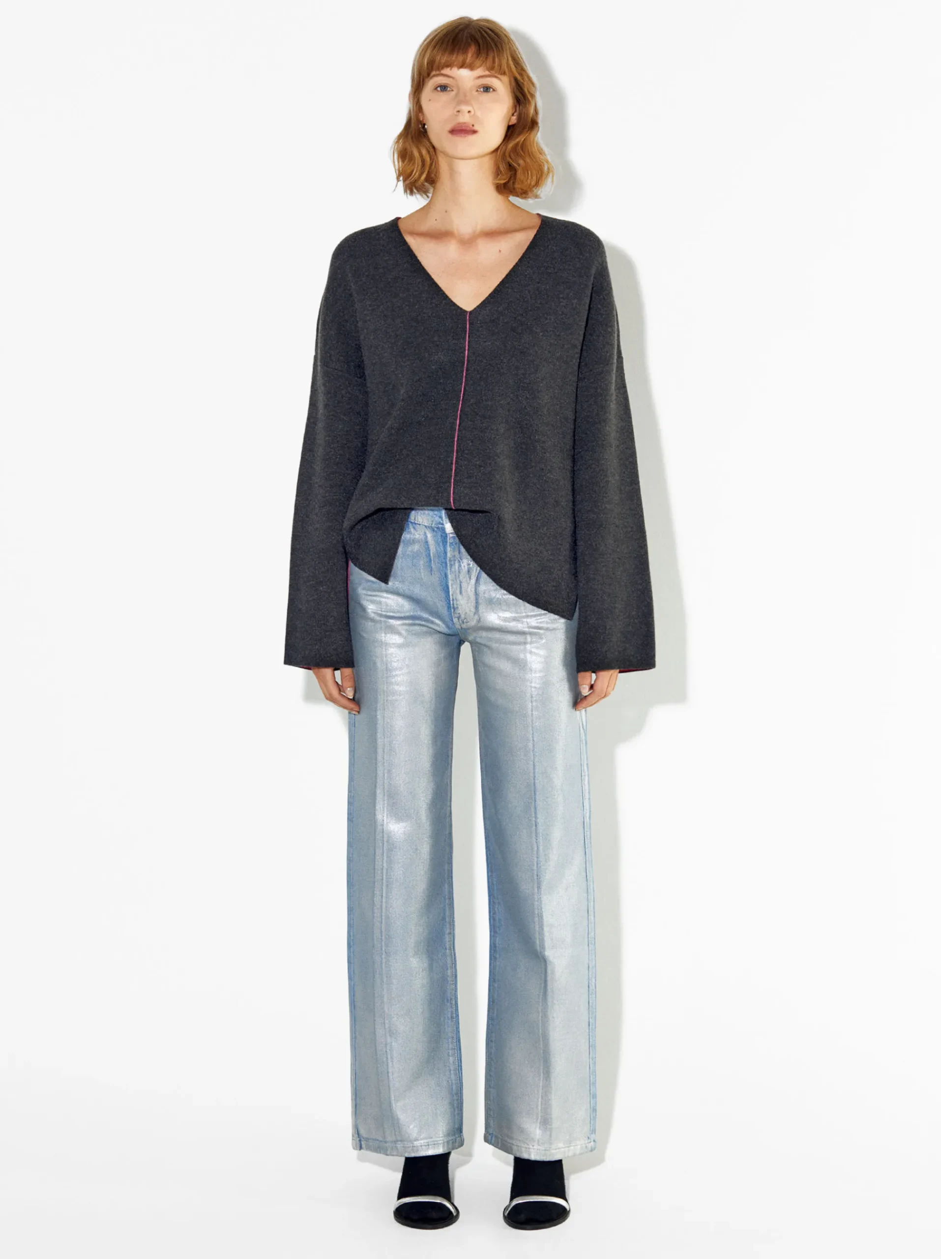 PARFOIS Tops und Shirts>Kontraststrickpullover Grau