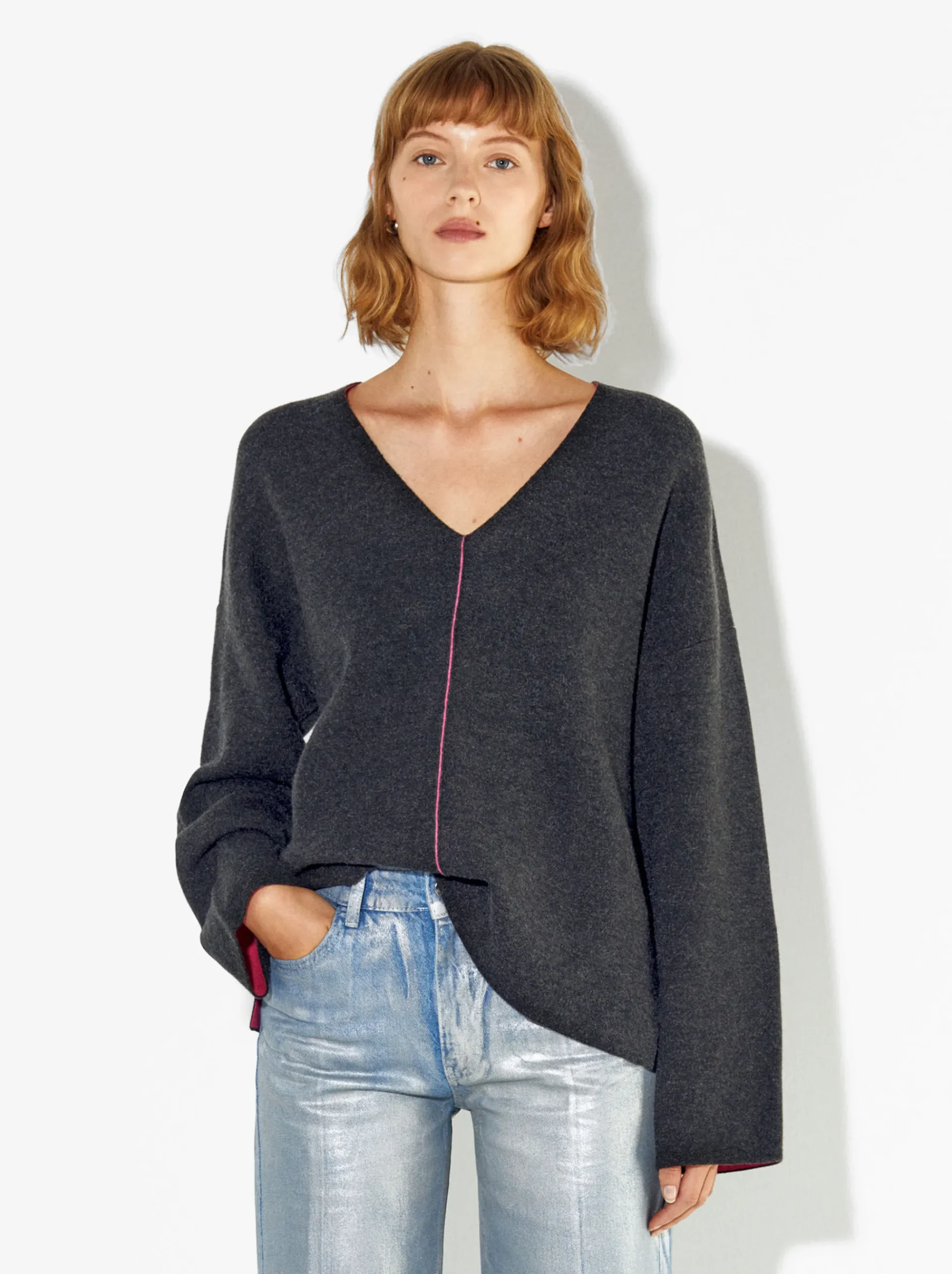 PARFOIS Tops und Shirts>Kontraststrickpullover Grau