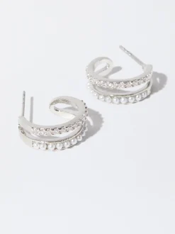 PARFOIS Raffinierter Modeschmuck|Kurze Ohrringe>Kreolen Mit Zirkonia Silber