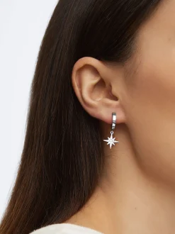 PARFOIS Ohrringe>Kurze Creolen Aus Stahl Mit Charms Und Zierkristallen Silber