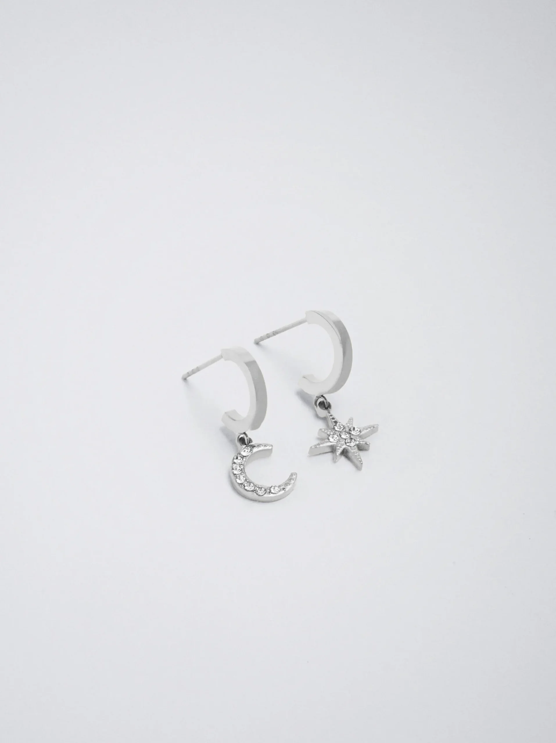 PARFOIS Ohrringe>Kurze Creolen Aus Stahl Mit Charms Und Zierkristallen Silber