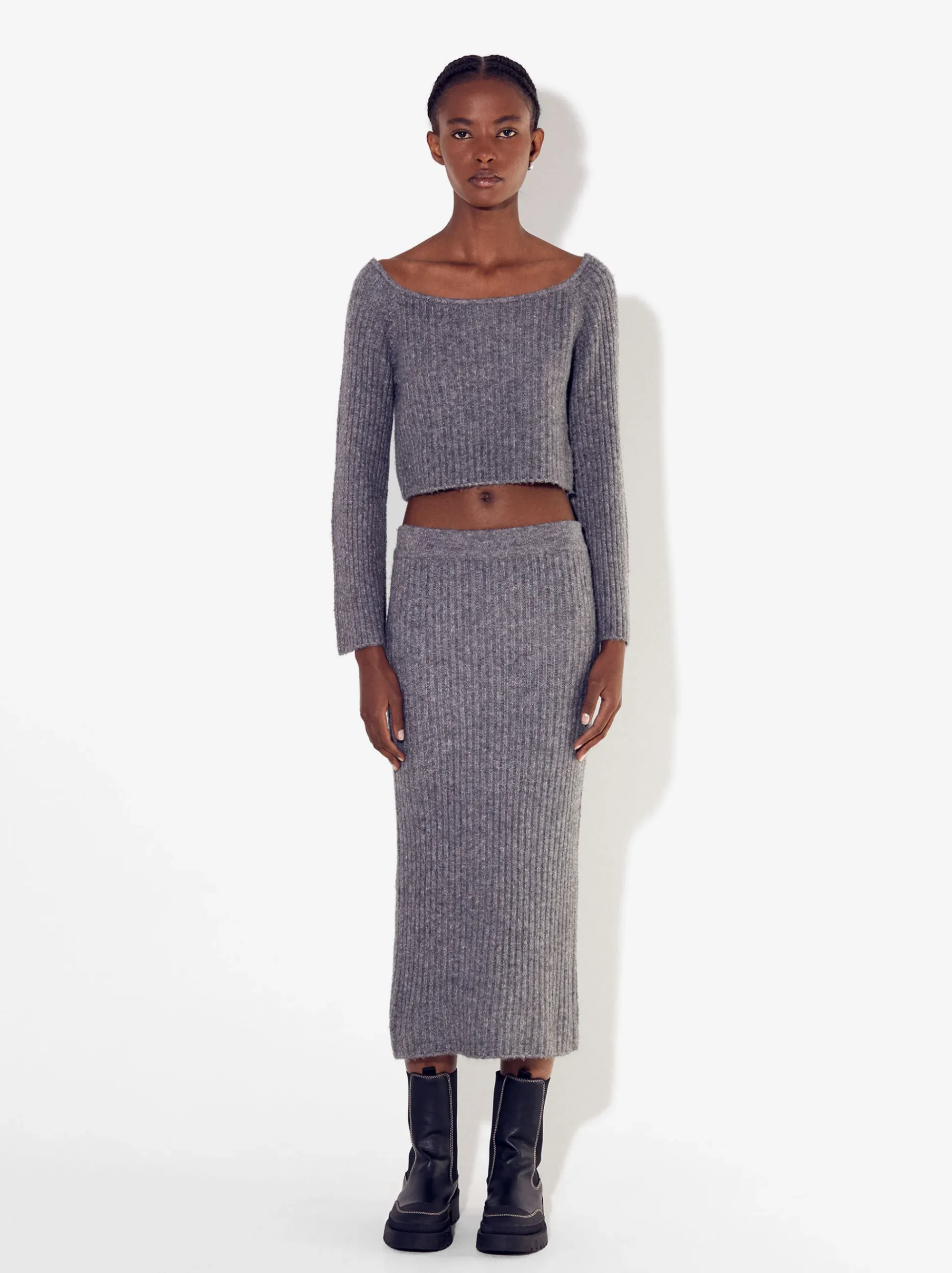 PARFOIS Hemden>Langer Gestrickter Rock Grau