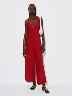 PARFOIS Kleider>Langer Jumpsuit Aus Leinen Rot