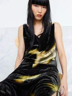 PARFOIS Kleider>Langes Bedrucktes Samtkleid Mehrfarbig