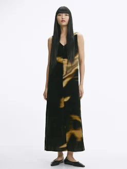 PARFOIS Kleider>Langes Bedrucktes Samtkleid Mehrfarbig
