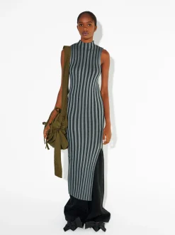 PARFOIS Tops und Shirts>Langes Kleid Mit Streifen Schwarz