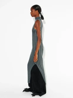 PARFOIS Tops und Shirts>Langes Kleid Mit Streifen Schwarz