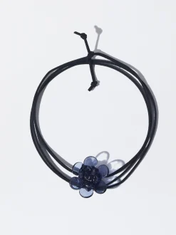 PARFOIS Set Ohrringen|Hoop-Ohrringe>Leder-Choker Mit Kristallblume Blau