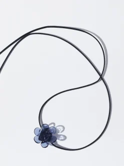 PARFOIS Set Ohrringen|Hoop-Ohrringe>Leder-Choker Mit Kristallblume Blau