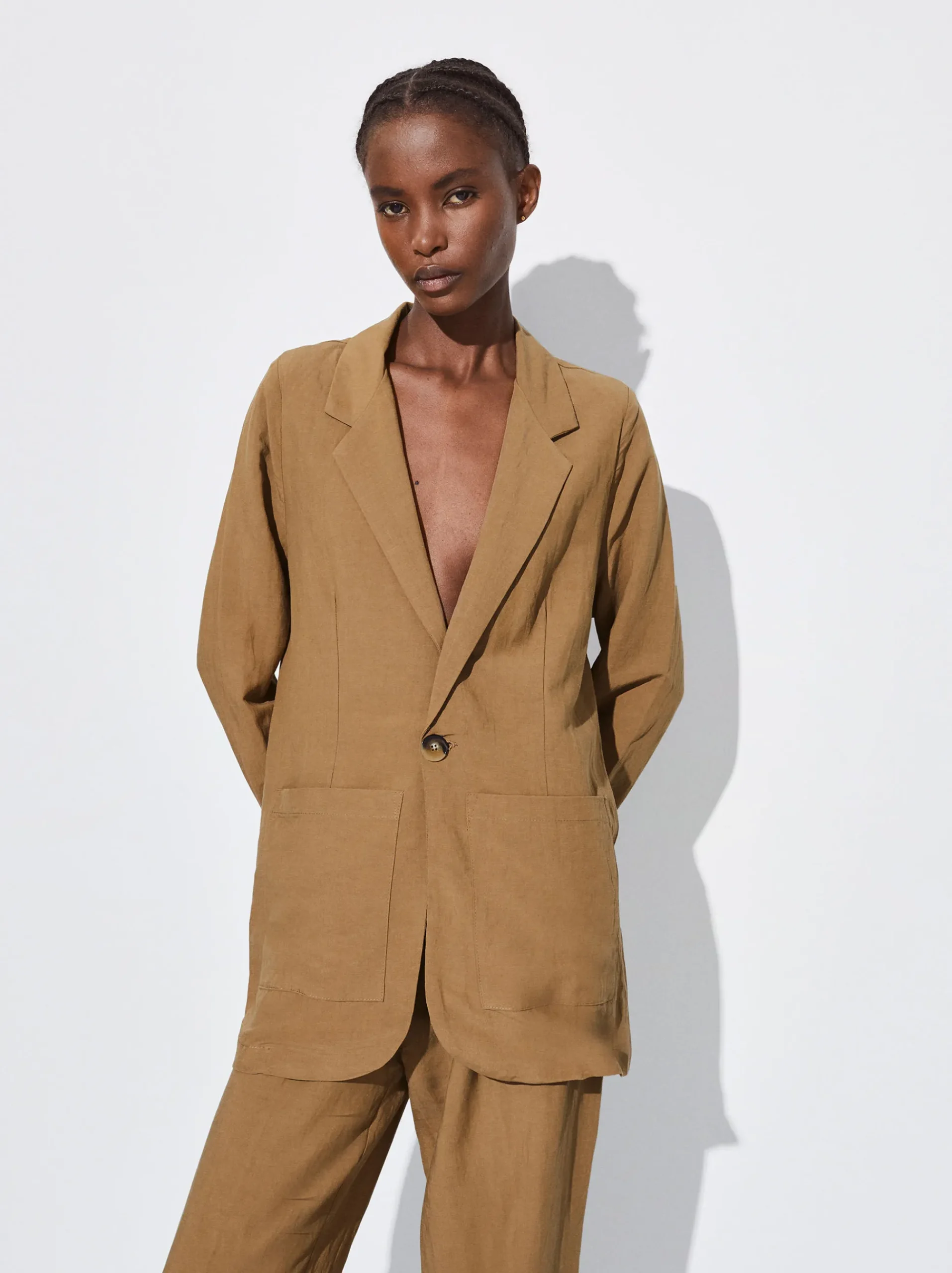 PARFOIS Basics|Tops und Shirts>Leinenblazer Khaki