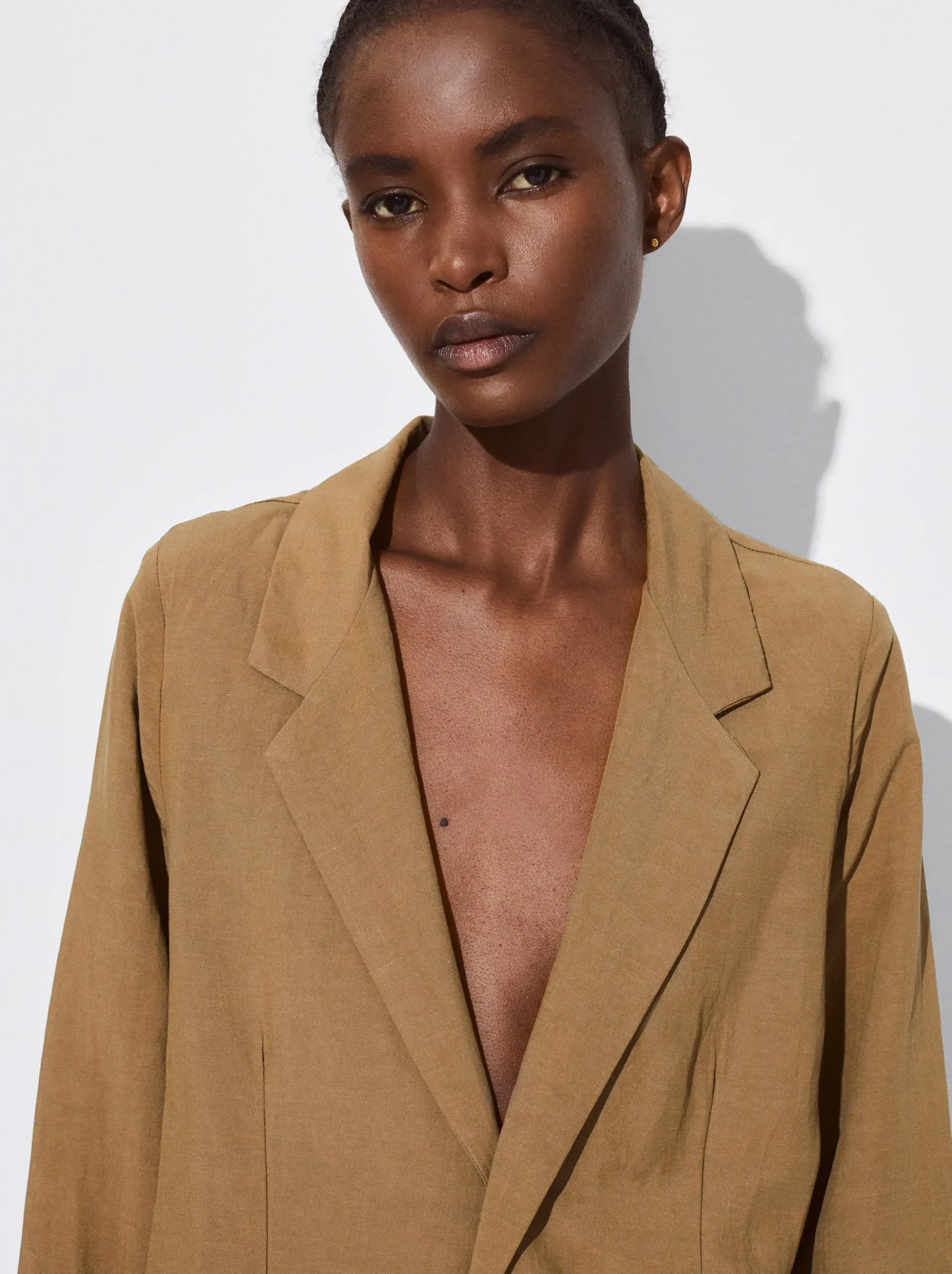 PARFOIS Basics|Tops und Shirts>Leinenblazer Khaki