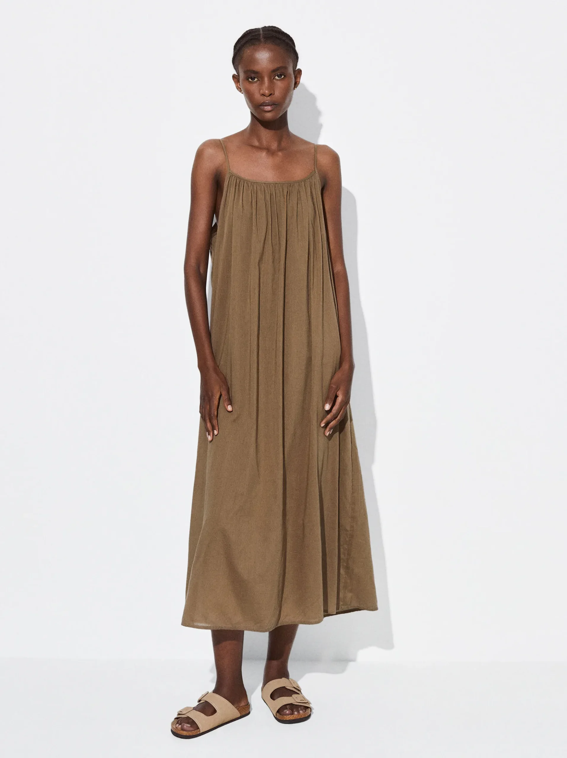 PARFOIS Schultertaschen>Midikleid Aus Baumwolle Khaki