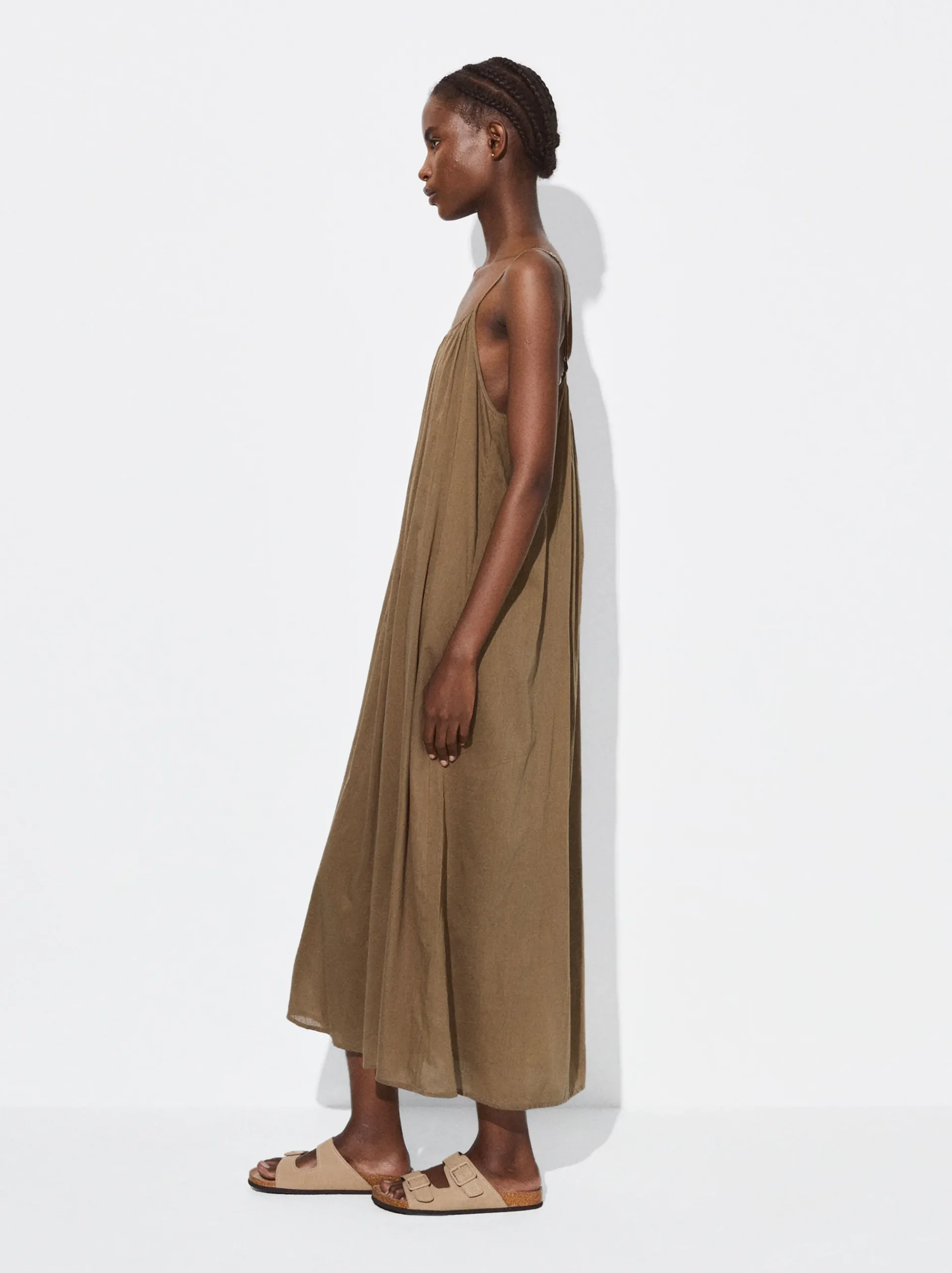 PARFOIS Schultertaschen>Midikleid Aus Baumwolle Khaki