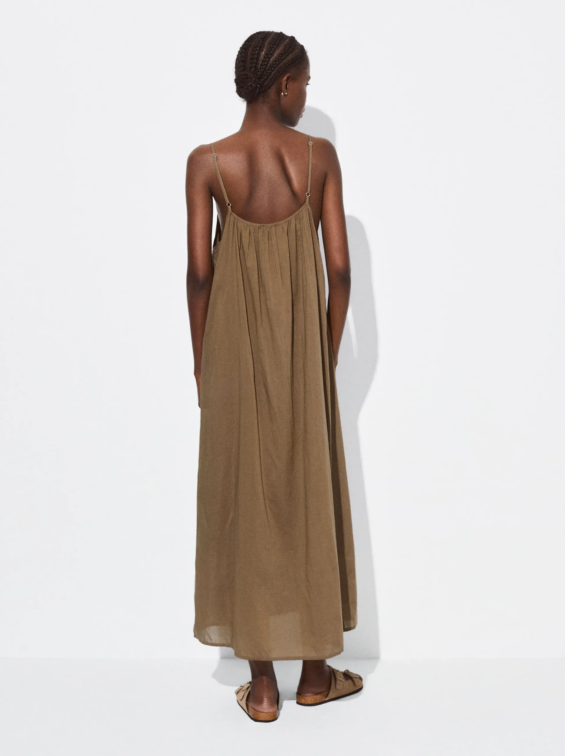 PARFOIS Schultertaschen>Midikleid Aus Baumwolle Khaki