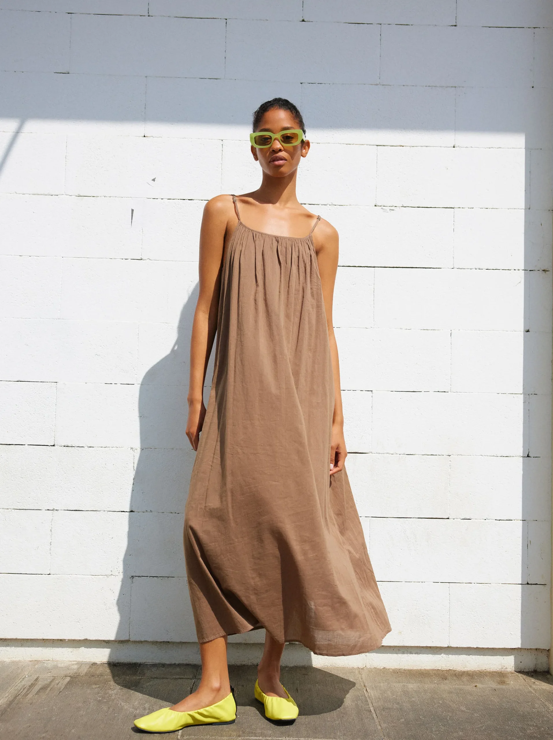 PARFOIS Schultertaschen>Midikleid Aus Baumwolle Khaki