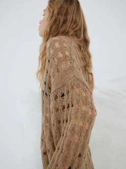 PARFOIS Hosen>Offener Strickpullover Mit Wolle Braun