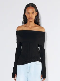 PARFOIS Hosen>Off-Shoulder-Pullover Schwarz
