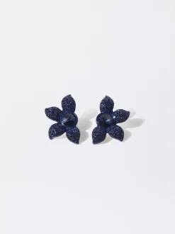 PARFOIS Basics|Tops und Shirts>Ohrringe Mit Blumen Und Kristallen Blau