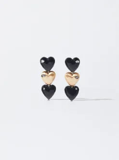 PARFOIS Lange Ohrringe|Premium>Ohrringe Mit Herz Und Zirkonia Schwarz