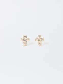 PARFOIS Lange Ohrringe|Basics>Ohrringe Mit Zirkoniasteinen Und Kreuz Golden