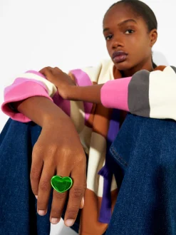 PARFOIS Basics|Strick>Online Exclusive - Metallischer Herzring Gr&uuml;n