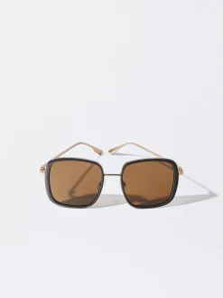 PARFOIS Schreibwaren NEW>Quadratische Sonnenbrille Mit Metallgestell Braun
