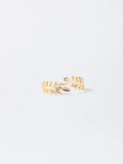 PARFOIS Raffinierter Modeschmuck|Kurze Ohrringe>Ring Mit Blatt Golden