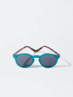 PARFOIS Kunststoff Sonnenbrille|Cat-Eye Sonnenbrille>Runde Sonnenbrille Blau