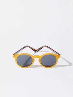 PARFOIS Kunststoff Sonnenbrille|Cat-Eye Sonnenbrille>Runde Sonnenbrille Senfgelb
