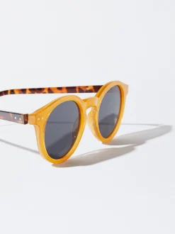 PARFOIS Kunststoff Sonnenbrille|Cat-Eye Sonnenbrille>Runde Sonnenbrille Senfgelb
