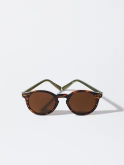 PARFOIS Kunststoff Sonnenbrille|Runde Sonnenbrille>Runde Sonnenbrille In Schildpattoptik Khaki