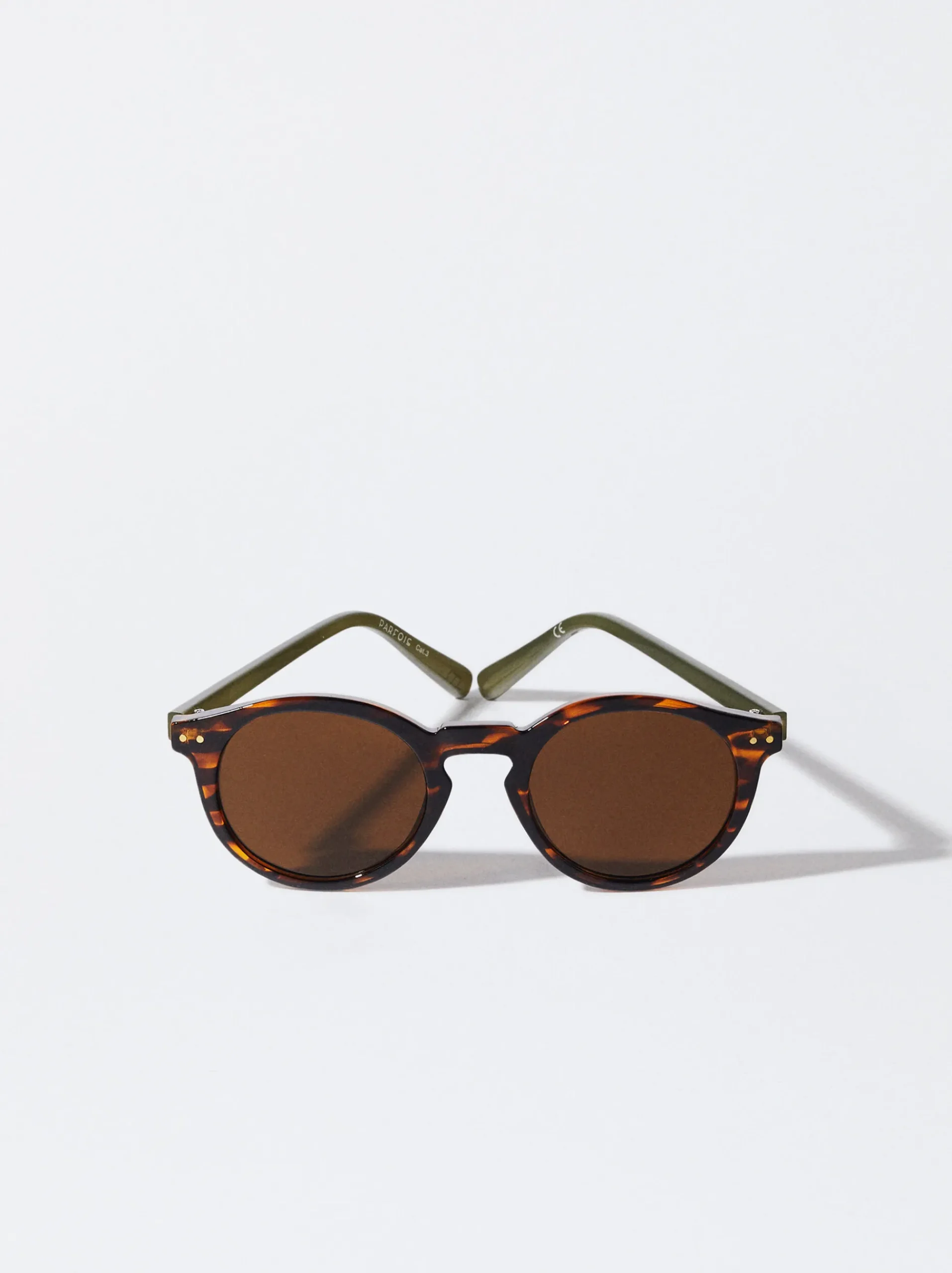 PARFOIS Kunststoff Sonnenbrille|Runde Sonnenbrille>Runde Sonnenbrille In Schildpattoptik Khaki
