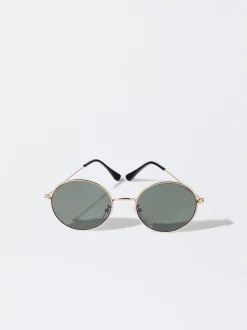 PARFOIS Schreibwaren NEW>Runde Sonnenbrille Mit Metallgestell Golden