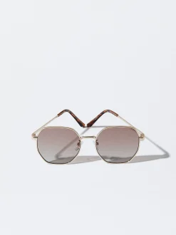 PARFOIS Schreibwaren NEW>Sechseckige Metallische Sonnenbrille Ros&eacute;gold