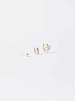 PARFOIS Kurze Ohrringe|Hoop-Ohrringe>Set Goldene Ohrringe Mit Zirkoniasteinen Mehrfarbig